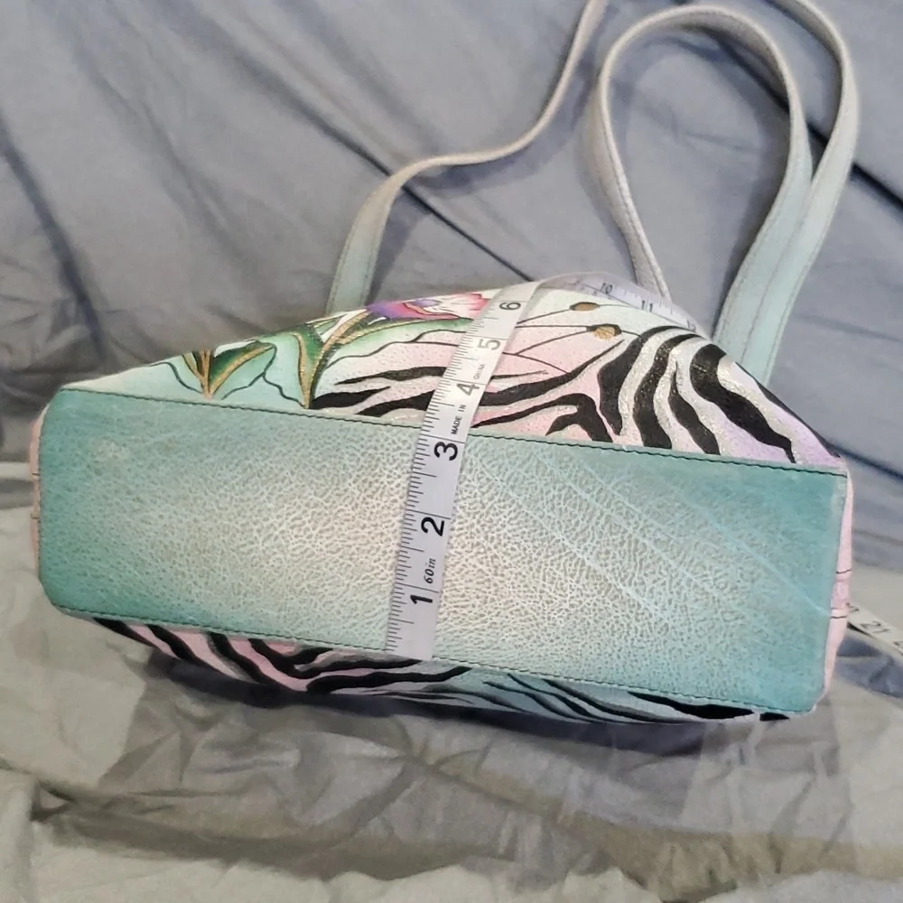 Anuschka handpainted pastel floral animal pattern leather shoulder bag